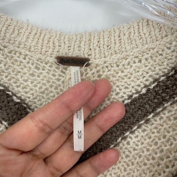 Free People Stripe Open Knit Brown Cardigan Size Medium - Picture 6 of 7